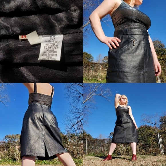 Vintage German Knee-Length Black Leather Skirt - Picture 4 of 4